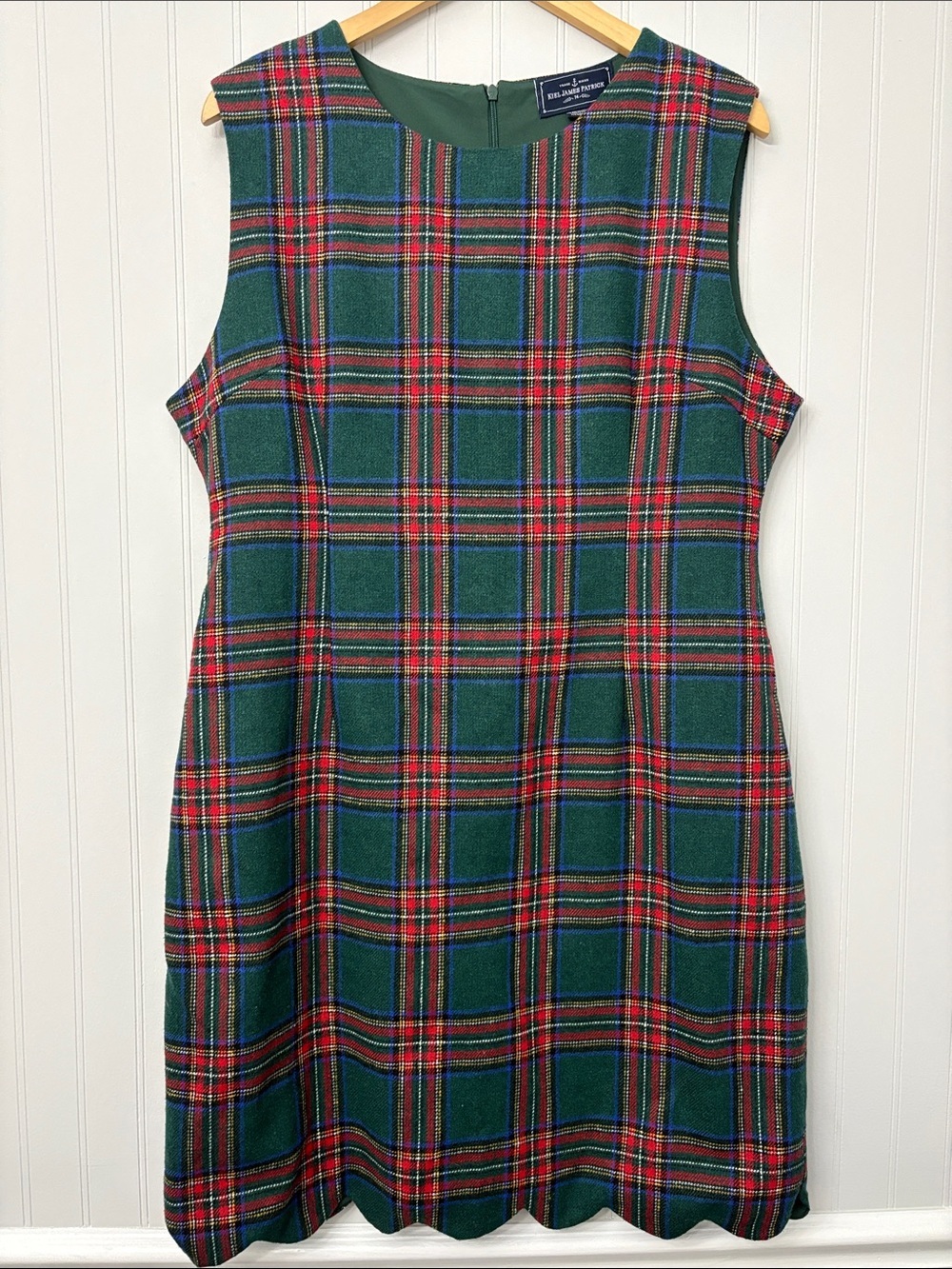 KJP Sleeveless Plaid Crewneck Scallop Dress Women 14 Red/Green Holiday NWT
